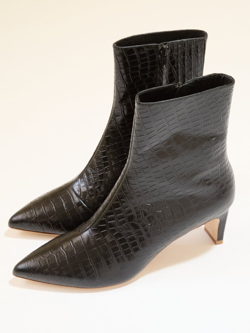 Charlotte Stone Rita Black Mini Crocco Leather Ankle Boots NIB Size 10